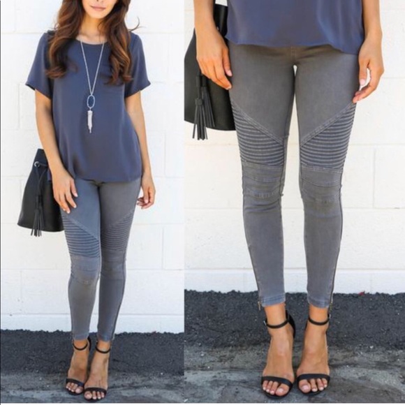 MINDY✨ moto pants skinny jeggings charcoal gray - Picture 2 of 4